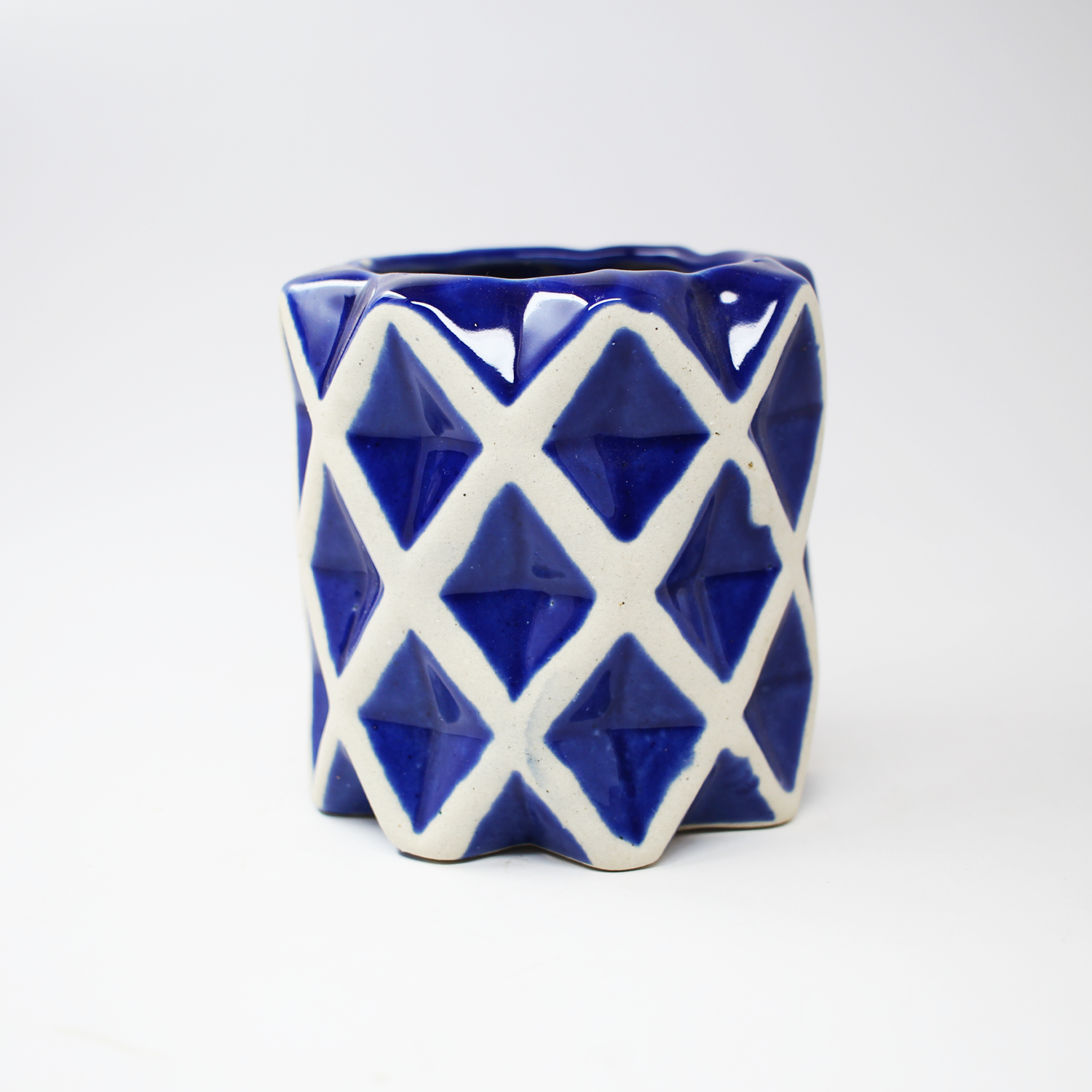 2 Diamond Texture Cylinder Ceramic Planter