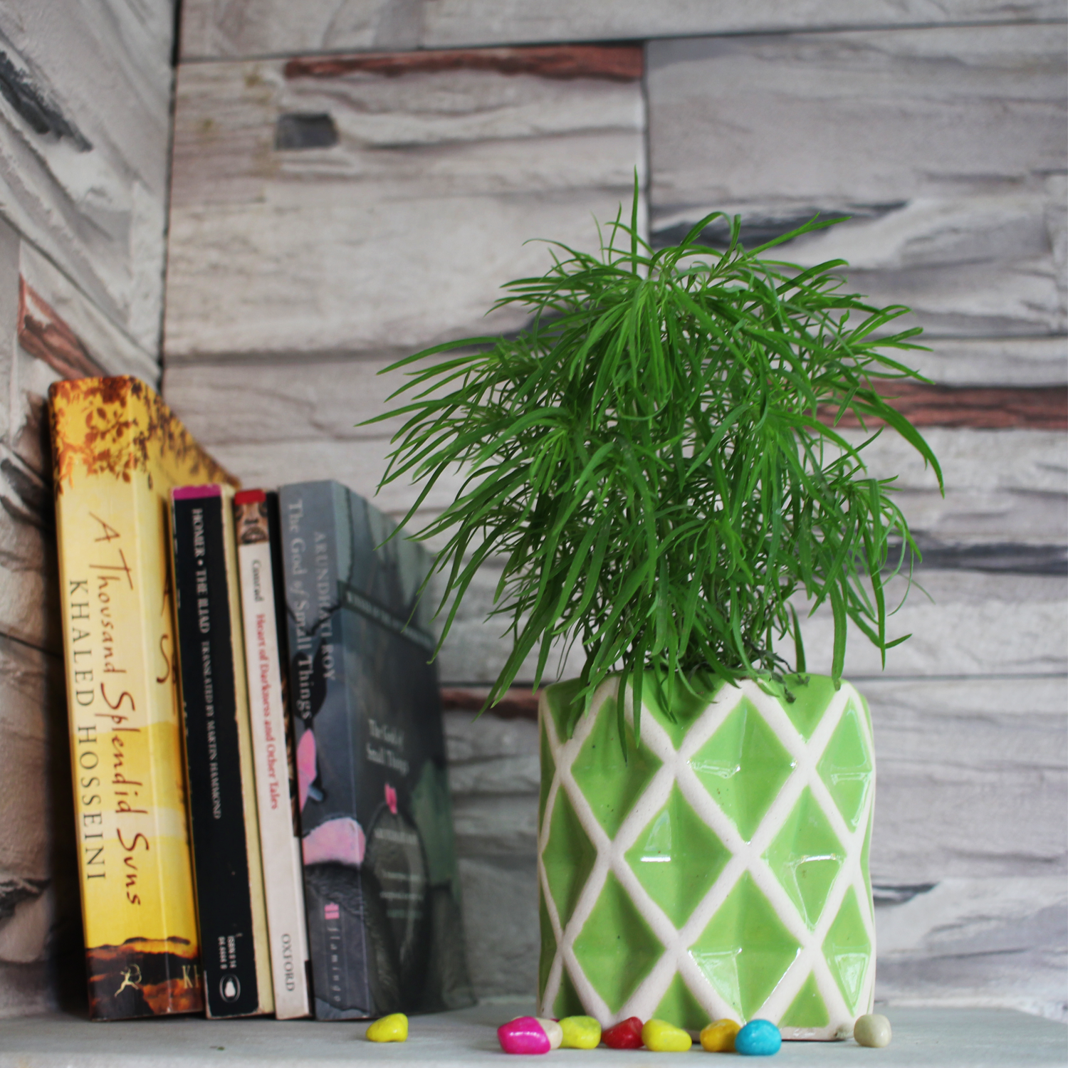 6 Diamond Texture Cylinder Ceramic Planter
