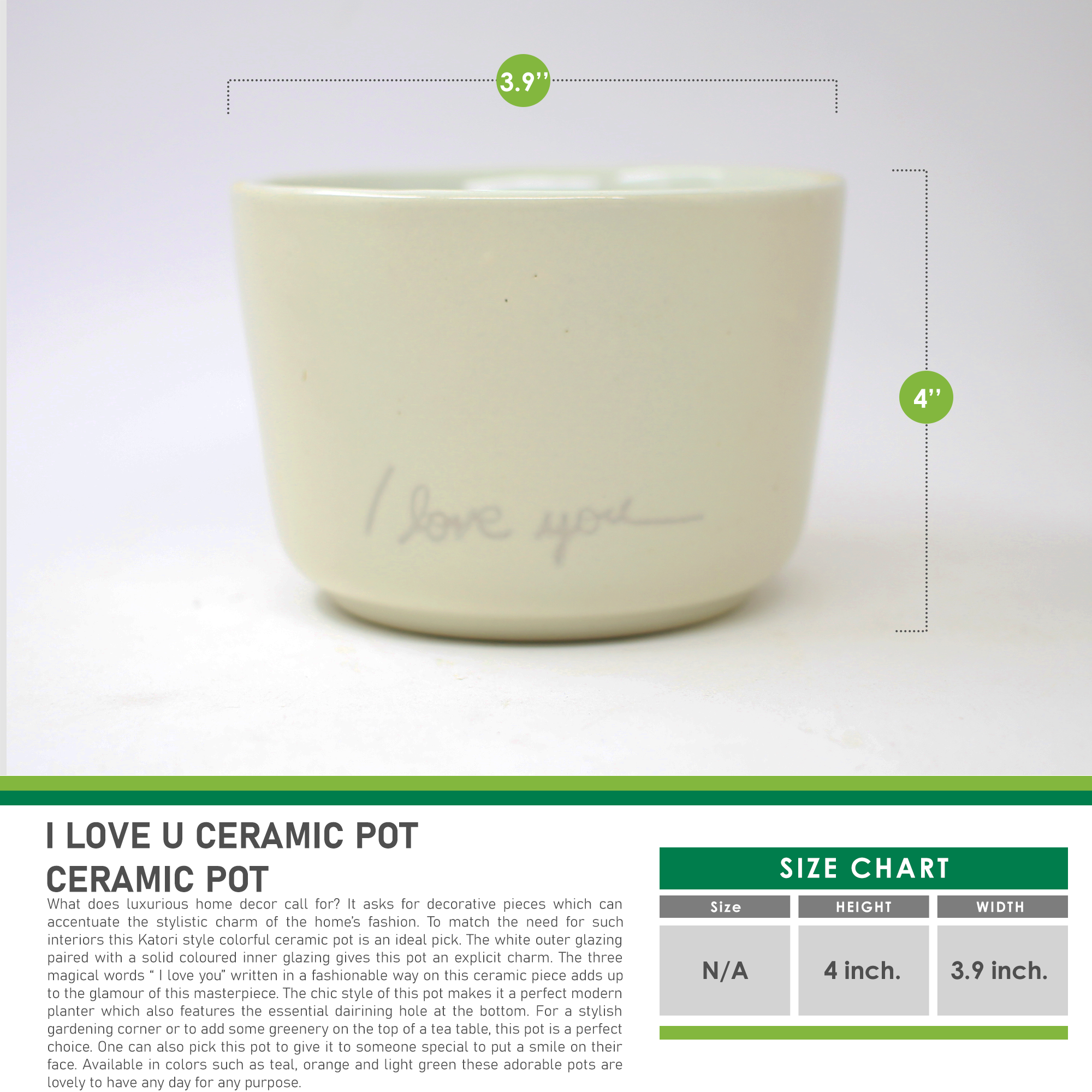 I Love U Ceramic Pot