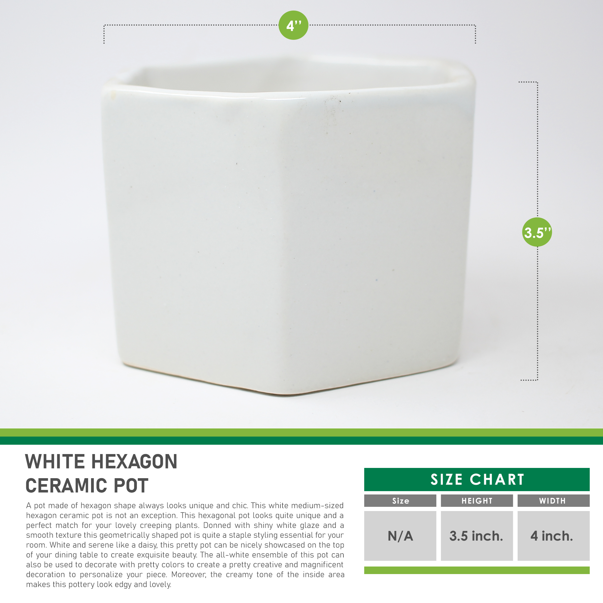 White Hexagon Ceramic Pot