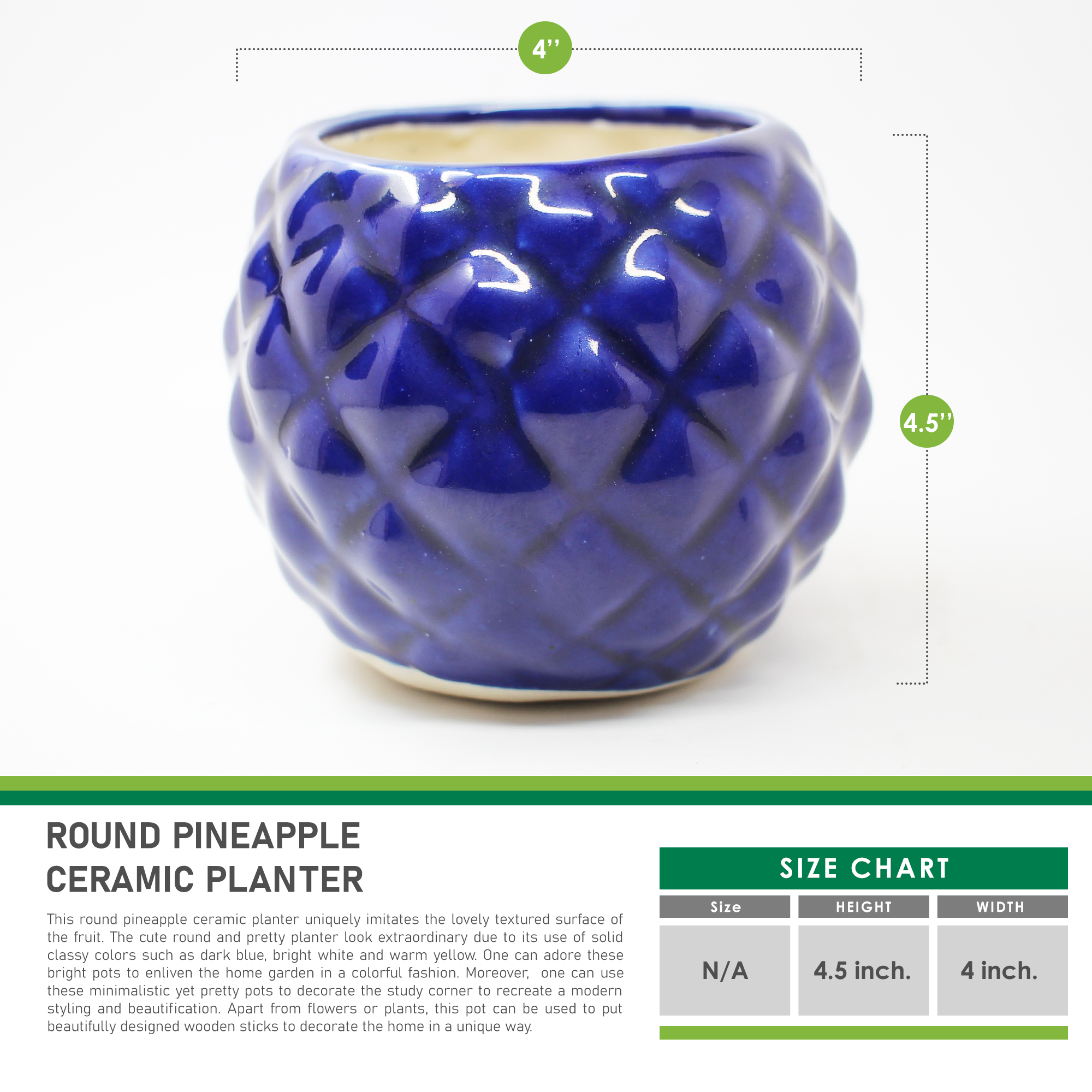 Round Pineapple Ceramic Planter