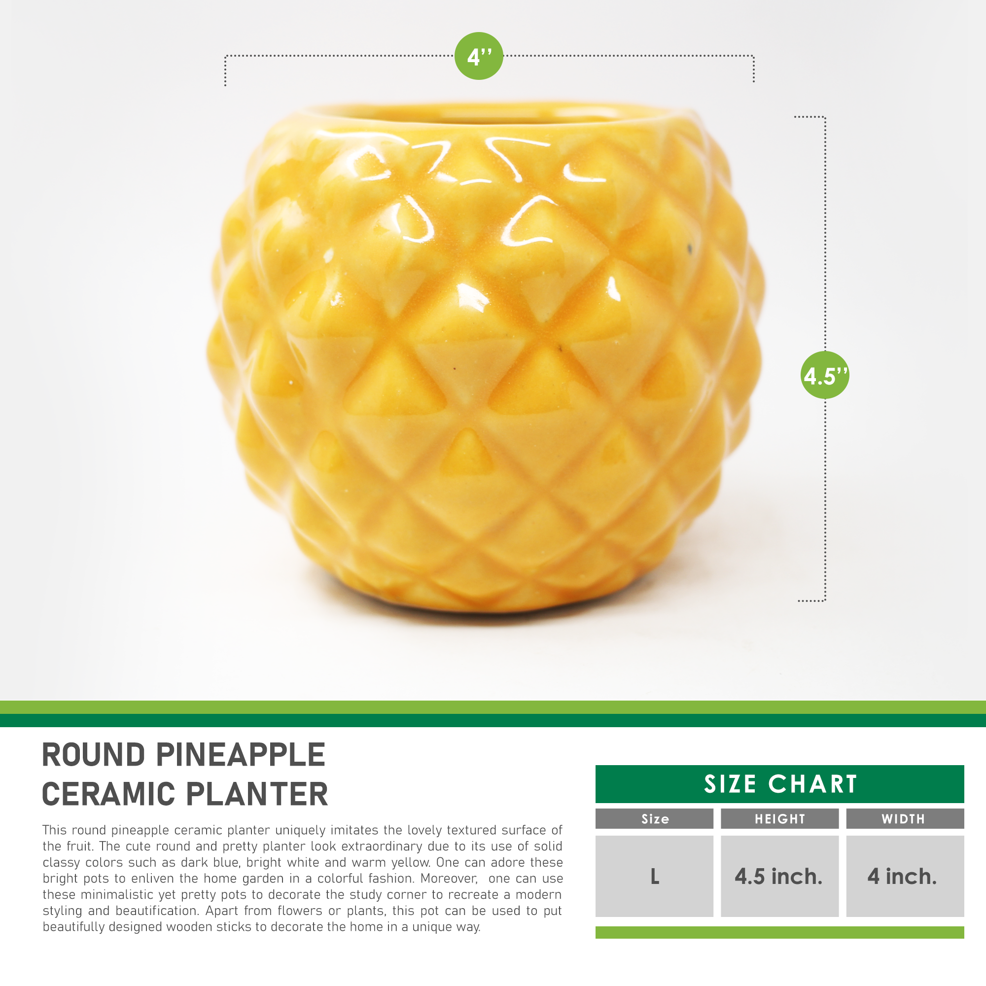 Round Pineapple Ceramic Planter