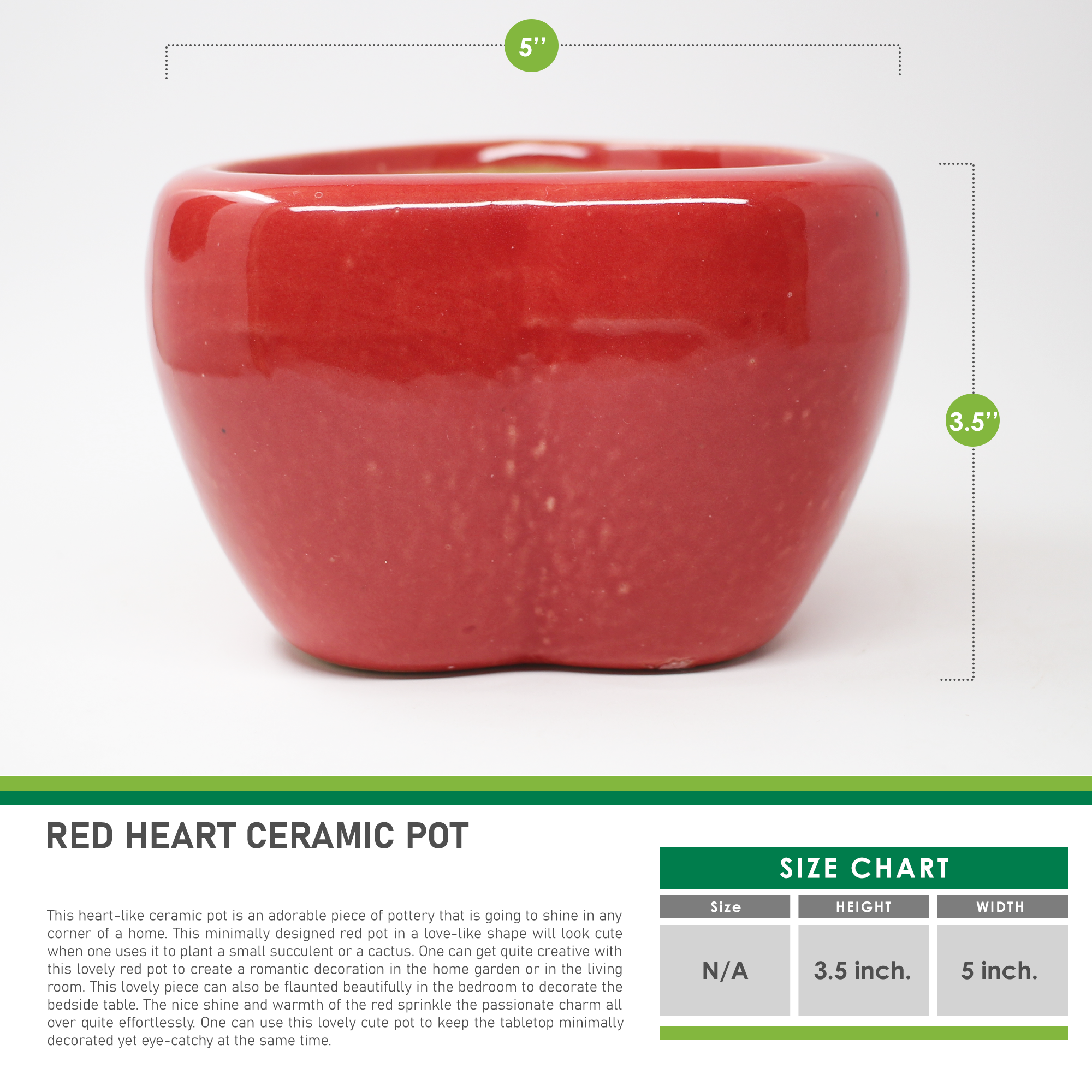 Red Heart Ceramic Pot