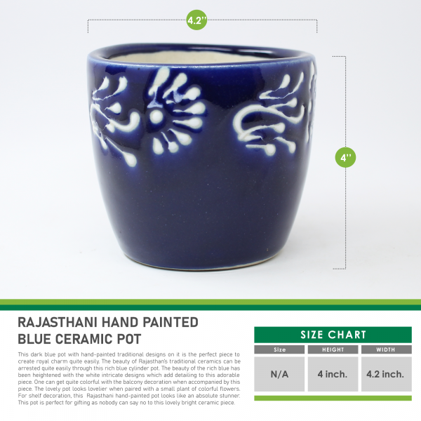 Rajasthani Hand Painted Blue Ceramic Pot