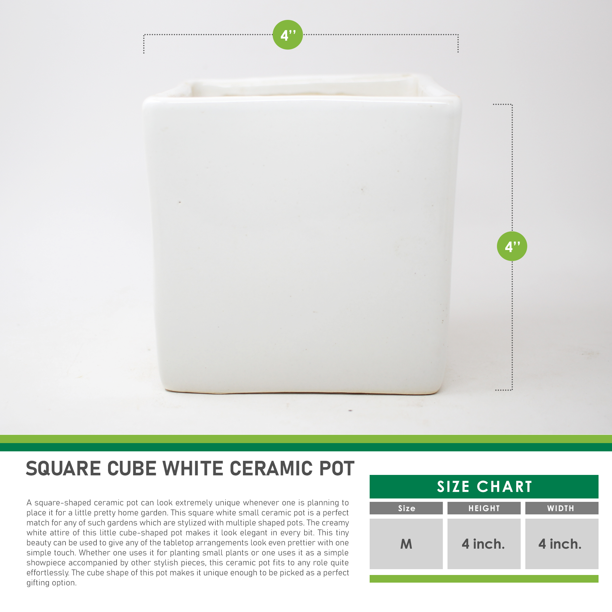 7 (5) White Square Medium Ceramic Planter