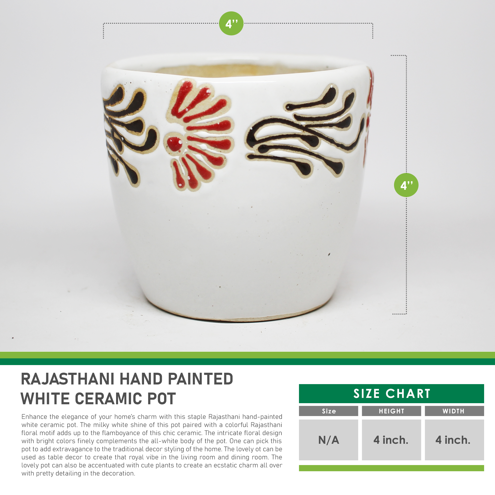 7 Rajasthani Hand Painted Ceramic Pot
